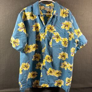 VTG Men Hawaiian shirt large blue 90 flowers golf beach vacation tropical